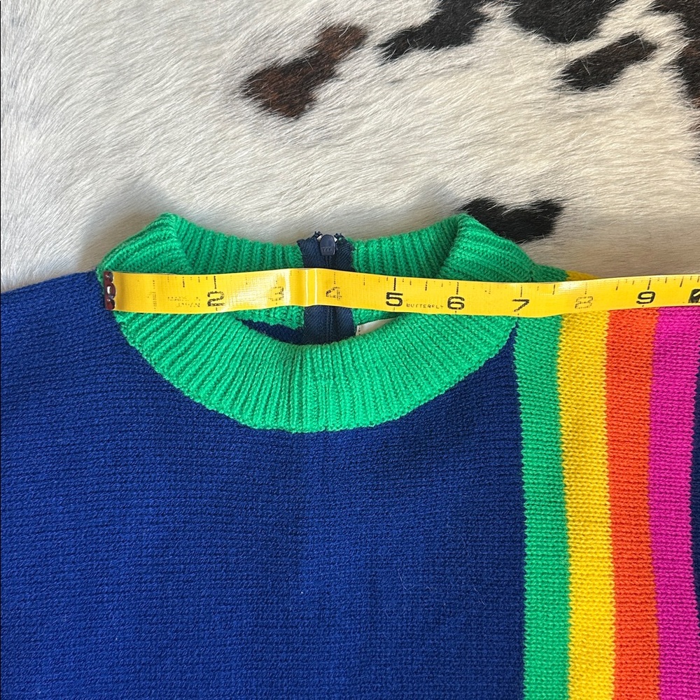 Vintage Colorful Blue Green Yellow Pink Striped Knit Sweater Top - Picture 5 of 7